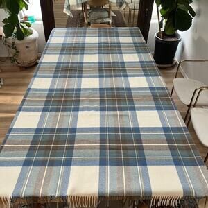 Vtg Johnstons Of Elgin Double-Faced Plaid Throw Blanket Muted Blue Dress Stewart